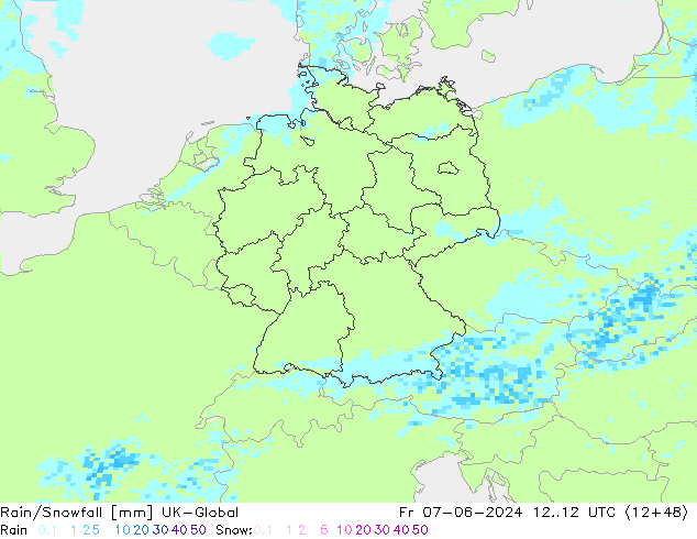 Rain/Snowfall UK-Global Pá 07.06.2024 12 UTC