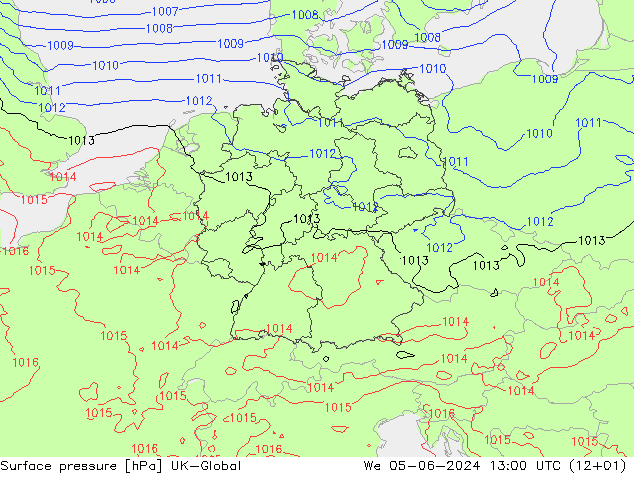 地面气压 UK-Global 星期三 05.06.2024 13 UTC
