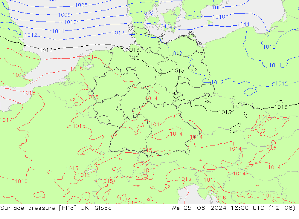 Pressione al suolo UK-Global mer 05.06.2024 18 UTC