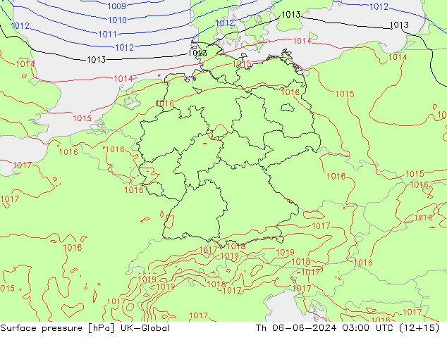 Pressione al suolo UK-Global gio 06.06.2024 03 UTC