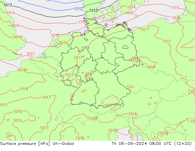 Surface pressure UK-Global Th 06.06.2024 08 UTC