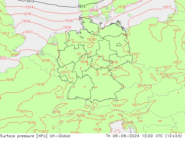 Atmosférický tlak UK-Global Čt 06.06.2024 12 UTC