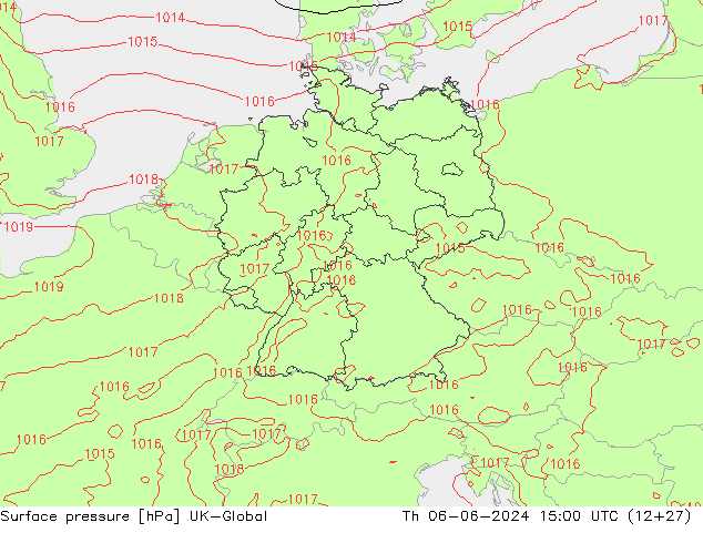 Atmosférický tlak UK-Global Čt 06.06.2024 15 UTC