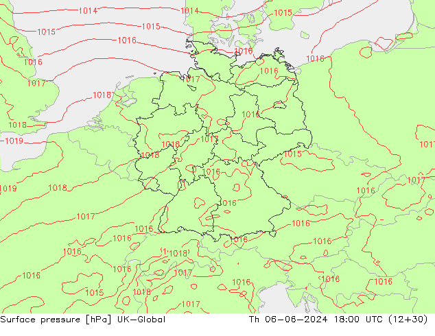 Surface pressure UK-Global Th 06.06.2024 18 UTC