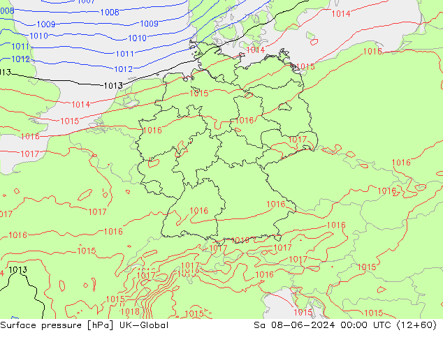 Surface pressure UK-Global Sa 08.06.2024 00 UTC