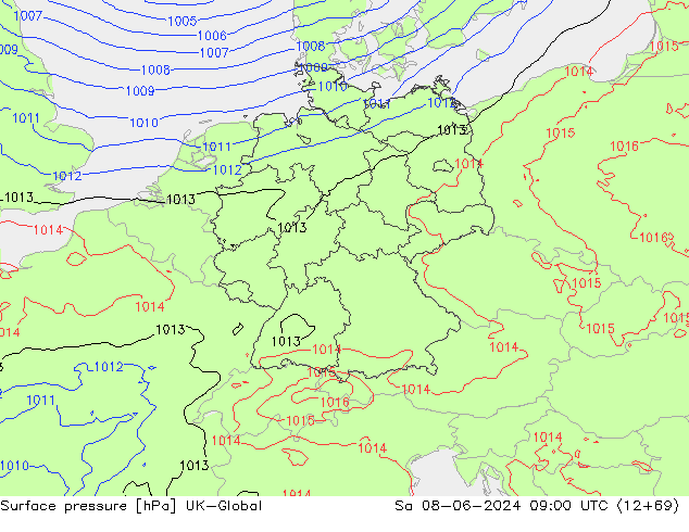 Surface pressure UK-Global Sa 08.06.2024 09 UTC