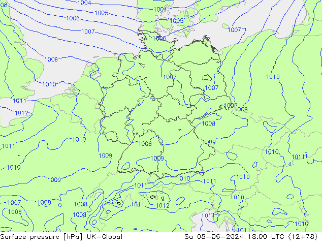приземное давление UK-Global сб 08.06.2024 18 UTC