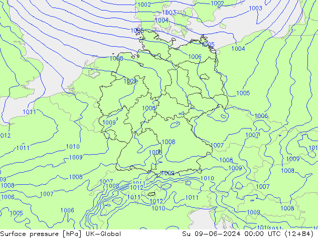 Surface pressure UK-Global Su 09.06.2024 00 UTC