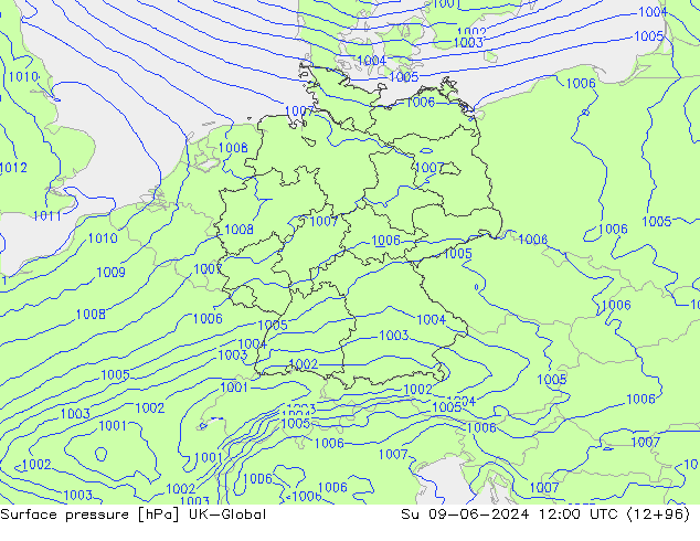 Surface pressure UK-Global Su 09.06.2024 12 UTC