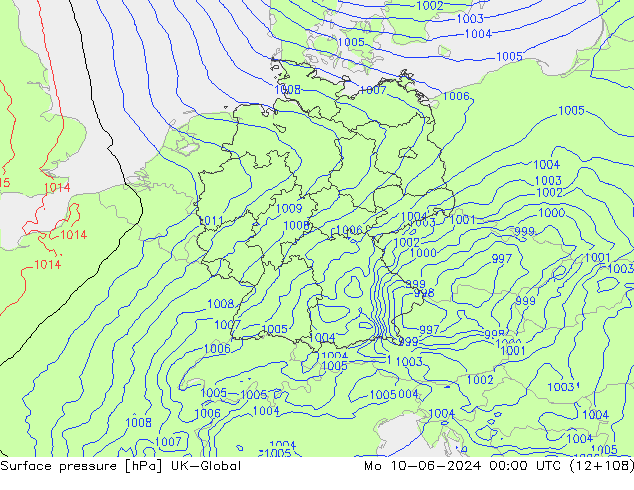 Pressione al suolo UK-Global lun 10.06.2024 00 UTC