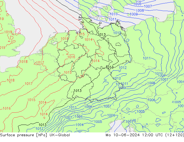 Surface pressure UK-Global Mo 10.06.2024 12 UTC