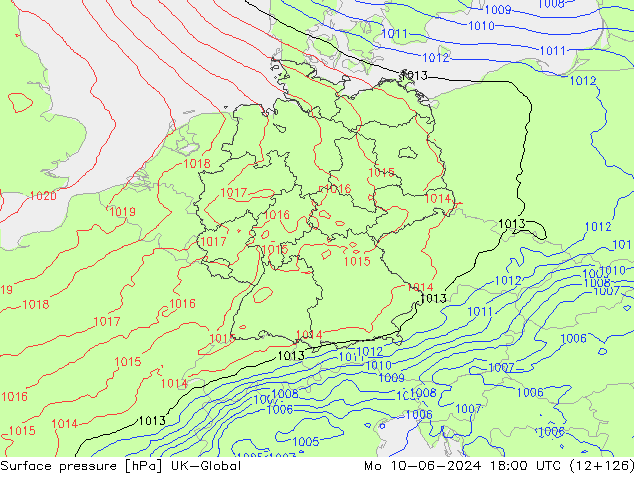 Pressione al suolo UK-Global lun 10.06.2024 18 UTC