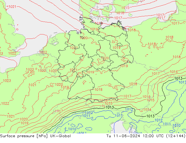 Surface pressure UK-Global Tu 11.06.2024 12 UTC