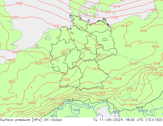 Surface pressure UK-Global Tu 11.06.2024 18 UTC