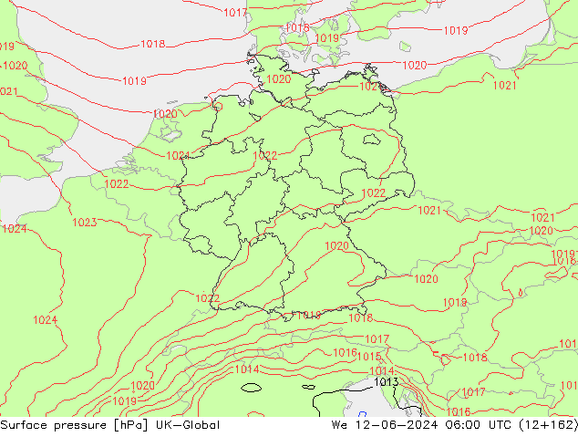 Surface pressure UK-Global We 12.06.2024 06 UTC