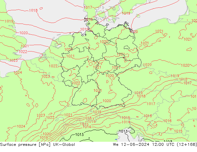 Pressione al suolo UK-Global mer 12.06.2024 12 UTC