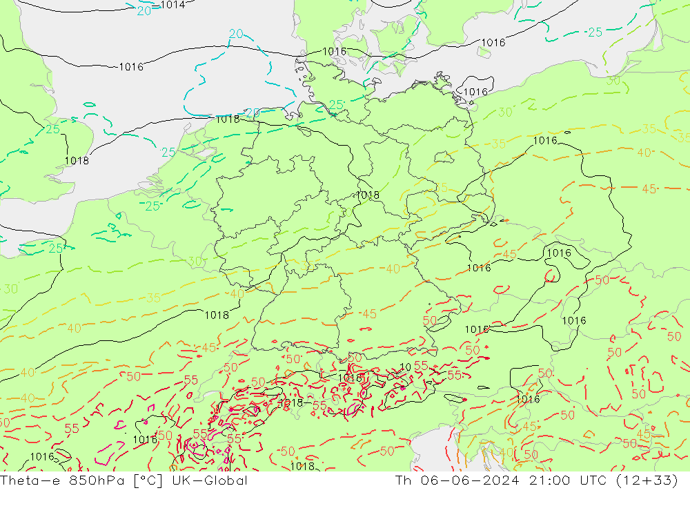 Theta-e 850hPa UK-Global gio 06.06.2024 21 UTC