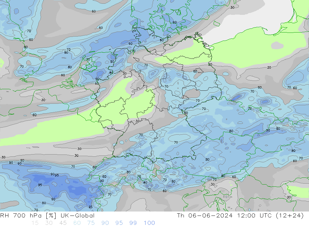 RH 700 hPa UK-Global Do 06.06.2024 12 UTC