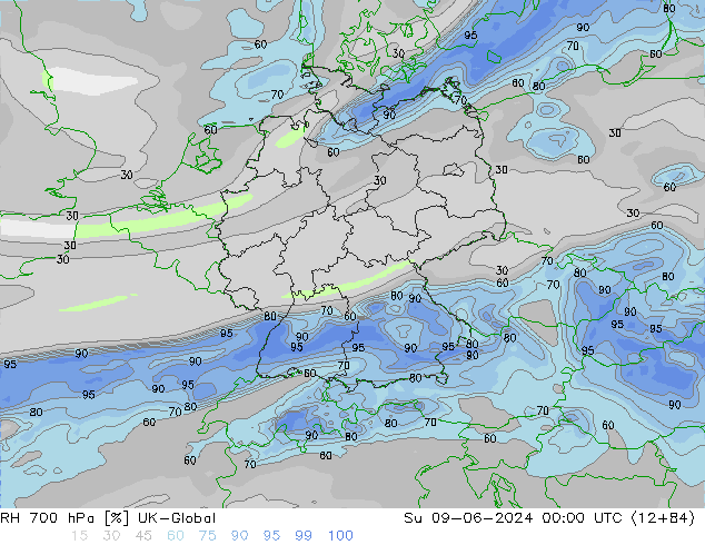 RH 700 hPa UK-Global Dom 09.06.2024 00 UTC