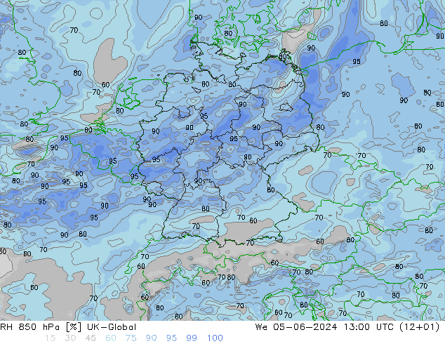 RH 850 hPa UK-Global Qua 05.06.2024 13 UTC