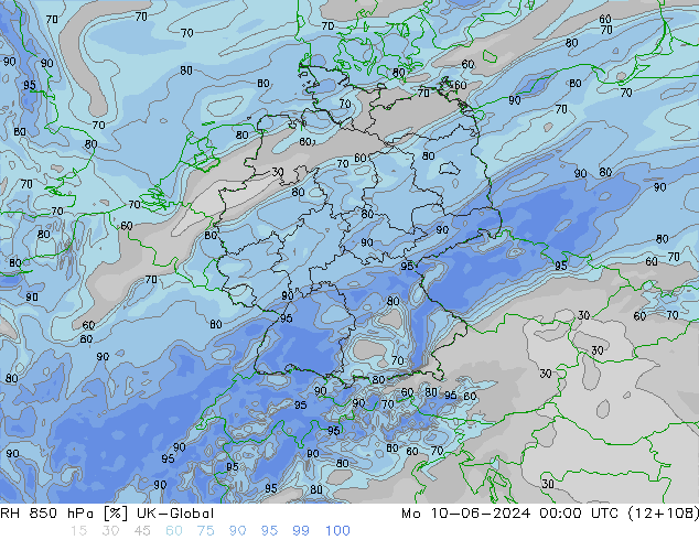 RH 850 hPa UK-Global Po 10.06.2024 00 UTC