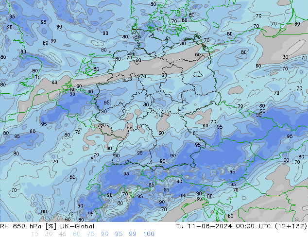 RH 850 hPa UK-Global mar 11.06.2024 00 UTC