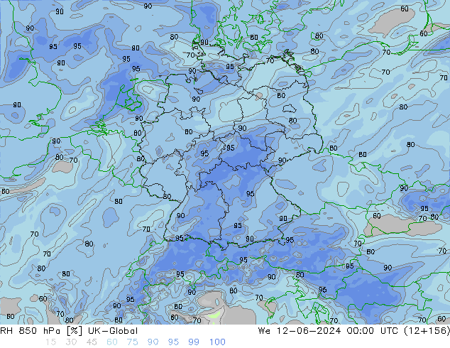 Humidité rel. 850 hPa UK-Global mer 12.06.2024 00 UTC