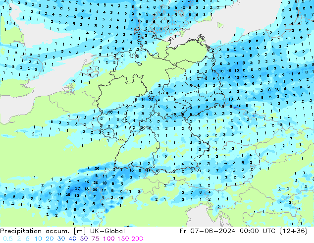 Precipitation accum. UK-Global Sex 07.06.2024 00 UTC