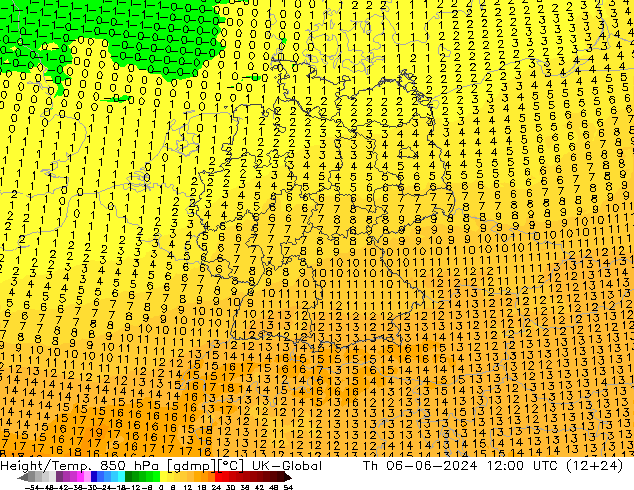 Height/Temp. 850 гПа UK-Global чт 06.06.2024 12 UTC