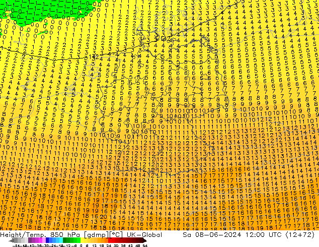 Height/Temp. 850 hPa UK-Global sab 08.06.2024 12 UTC