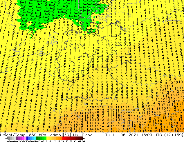 Height/Temp. 850 hPa UK-Global  11.06.2024 18 UTC