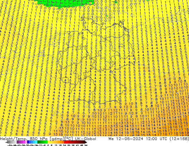 Height/Temp. 850 hPa UK-Global  12.06.2024 12 UTC