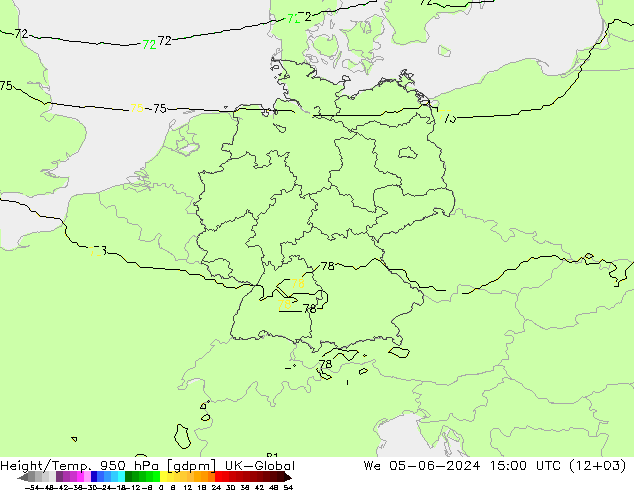 Height/Temp. 950 hPa UK-Global We 05.06.2024 15 UTC