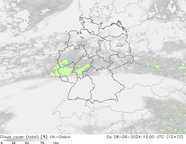 Cloud cover (total) UK-Global So 08.06.2024 12 UTC