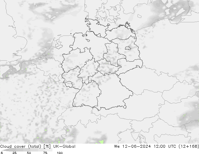 Cloud cover (total) UK-Global We 12.06.2024 12 UTC