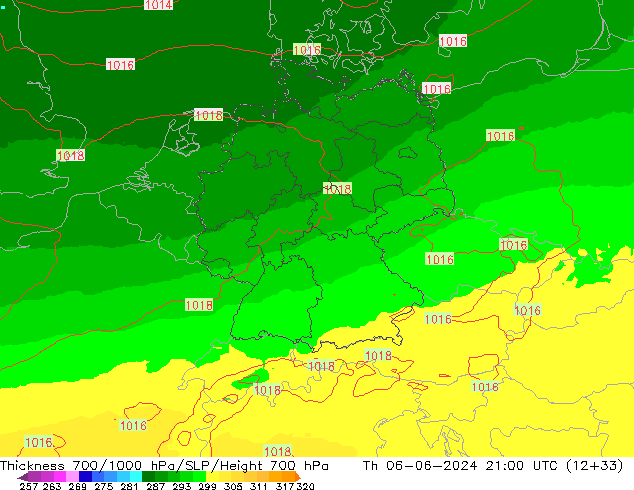 700-1000 hPa Kalınlığı UK-Global Per 06.06.2024 21 UTC