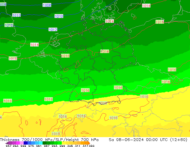 Thck 700-1000 гПа UK-Global сб 08.06.2024 00 UTC