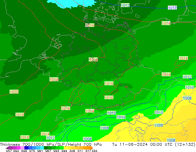 Thck 700-1000 hPa UK-Global Ter 11.06.2024 00 UTC