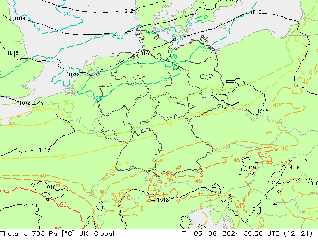 Theta-e 700hPa UK-Global Do 06.06.2024 09 UTC