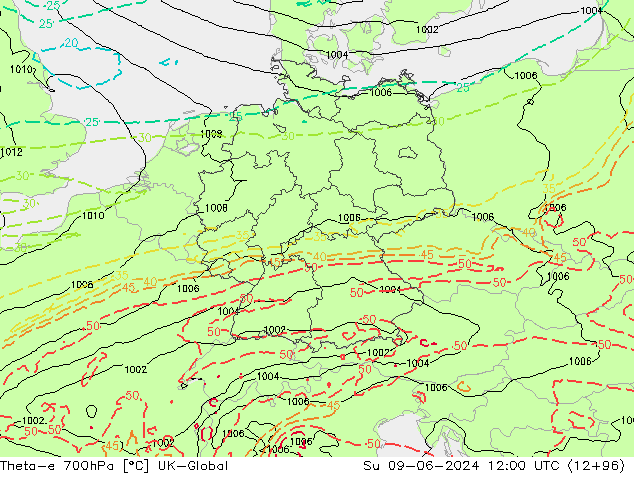 Theta-e 700hPa UK-Global Su 09.06.2024 12 UTC