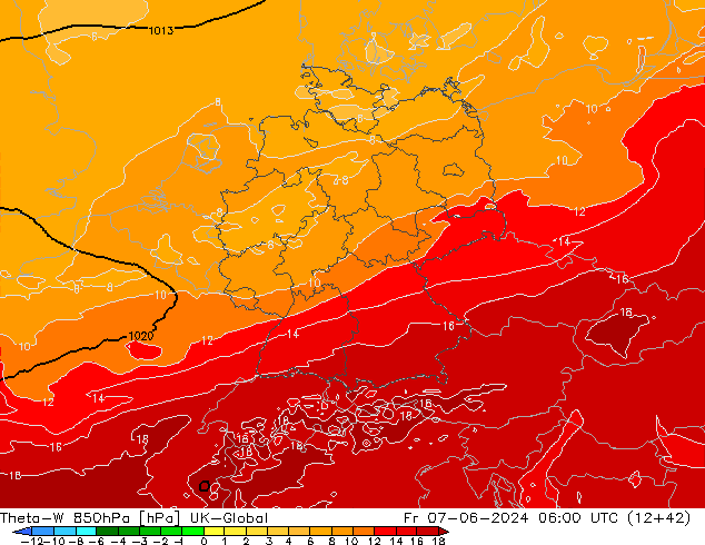 Theta-W 850hPa UK-Global Fr 07.06.2024 06 UTC