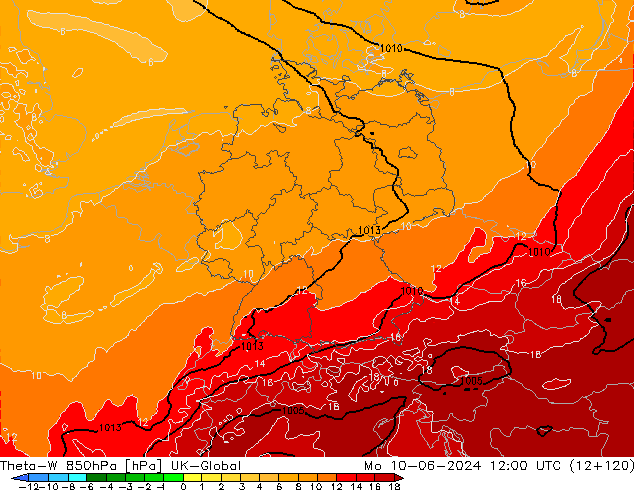 Theta-W 850hPa UK-Global ma 10.06.2024 12 UTC