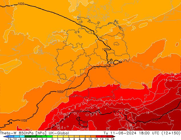 Theta-W 850hPa UK-Global mar 11.06.2024 18 UTC