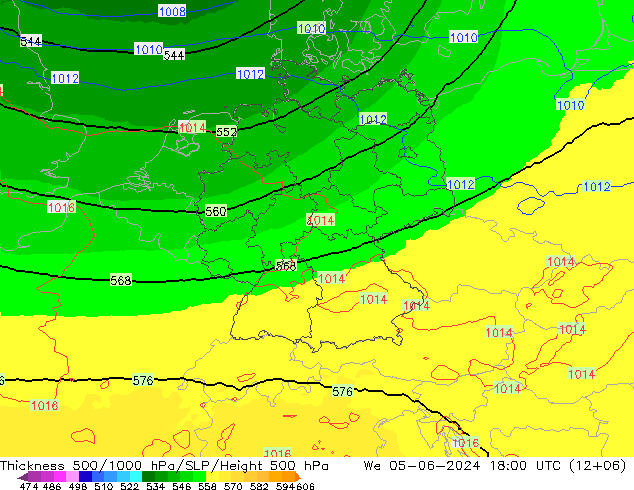 Schichtdicke 500-1000 hPa UK-Global Mi 05.06.2024 18 UTC