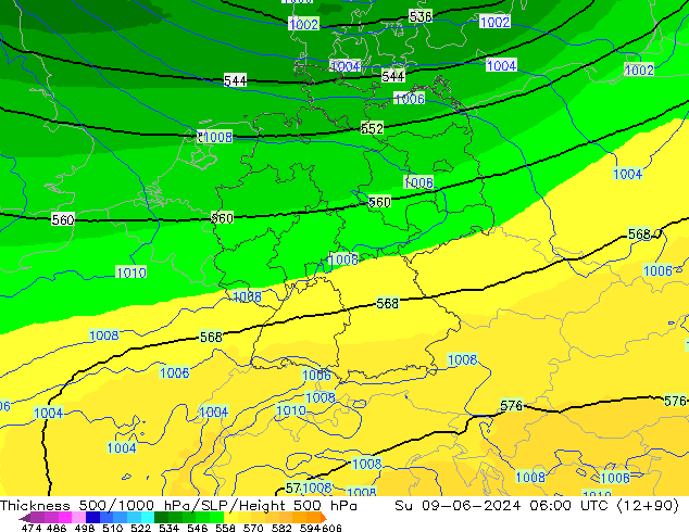 Thck 500-1000hPa UK-Global  09.06.2024 06 UTC