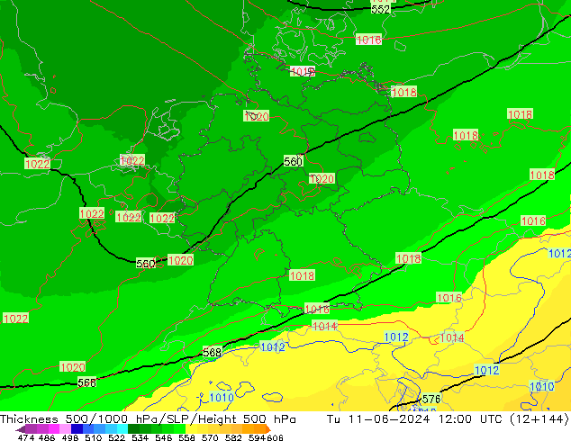 Thck 500-1000hPa UK-Global  11.06.2024 12 UTC