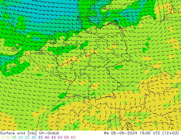 Viento 10 m UK-Global mié 05.06.2024 15 UTC