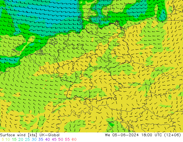 Surface wind UK-Global We 05.06.2024 18 UTC