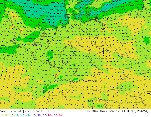 Surface wind UK-Global Th 06.06.2024 12 UTC