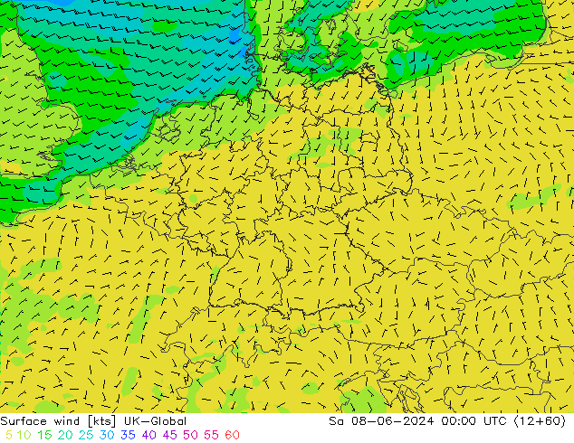 Rüzgar 10 m UK-Global Cts 08.06.2024 00 UTC